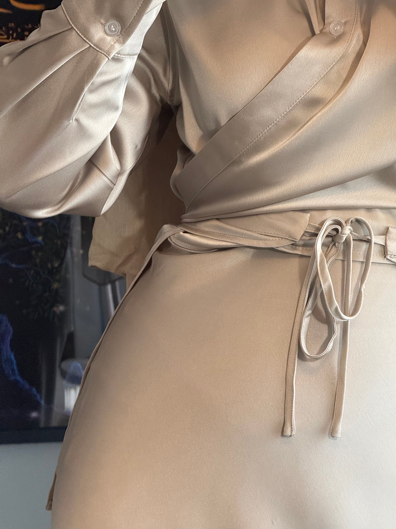 Final Sale! - Vanilla and Caramel Latte Skirt and Shirt Set - Elegant Pearl Two-Piece Women's Outfit