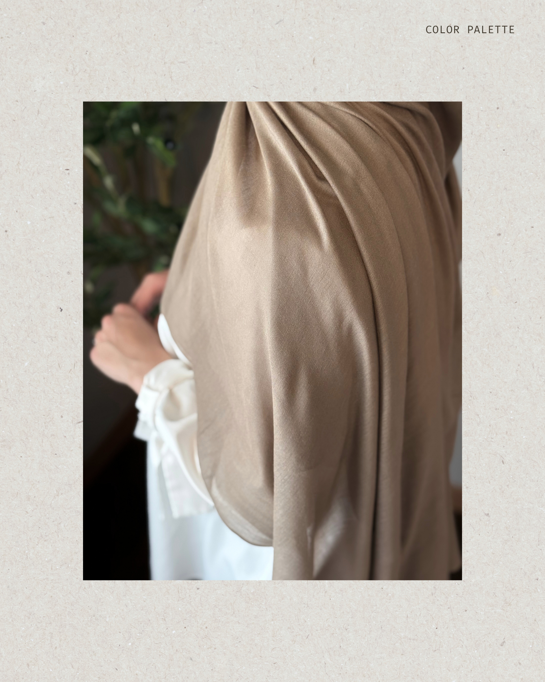 Close-up of a beige hijab with a blurred background