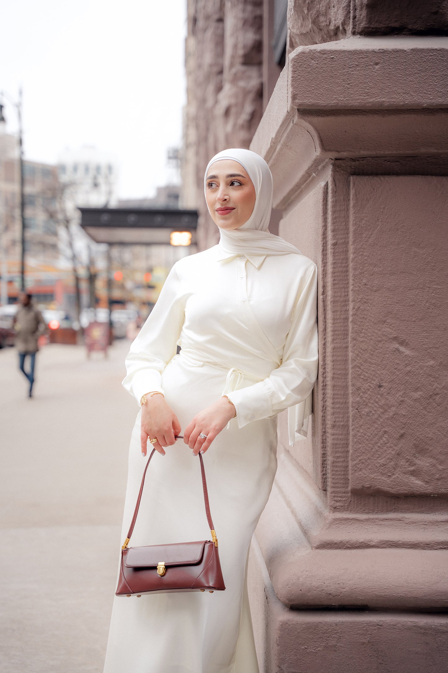 Vanilla Latte Skirt and Shirt Set - Elegant Pearl Two-Piece Women's Outfit